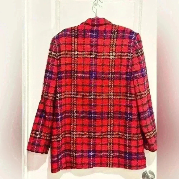 Size 14 Jennifer Moore Red Plaid Blazer - Picture 4 of 4